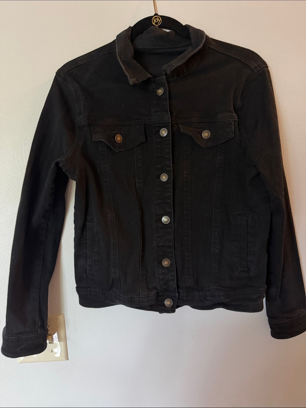 Black Women's Denim Jacket - Classic Button-Front